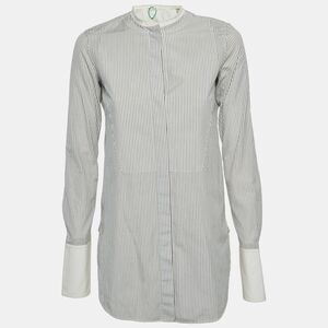 Celine Black/white Striped Cotton Collarless Shirt S